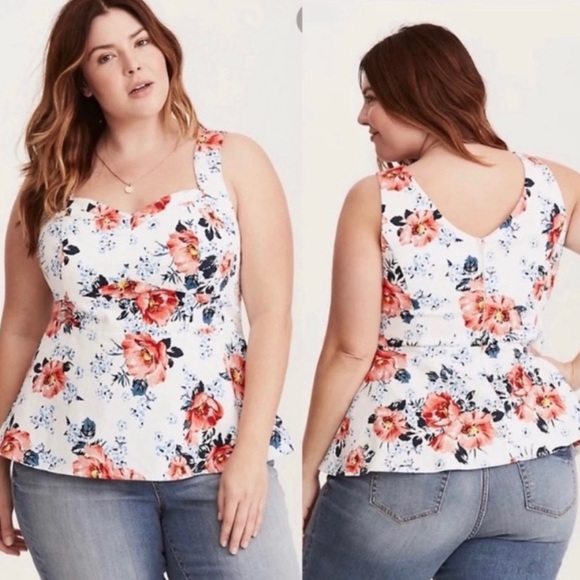 Torrid Floral Sateen Peplum Top - Picture 5 of 9